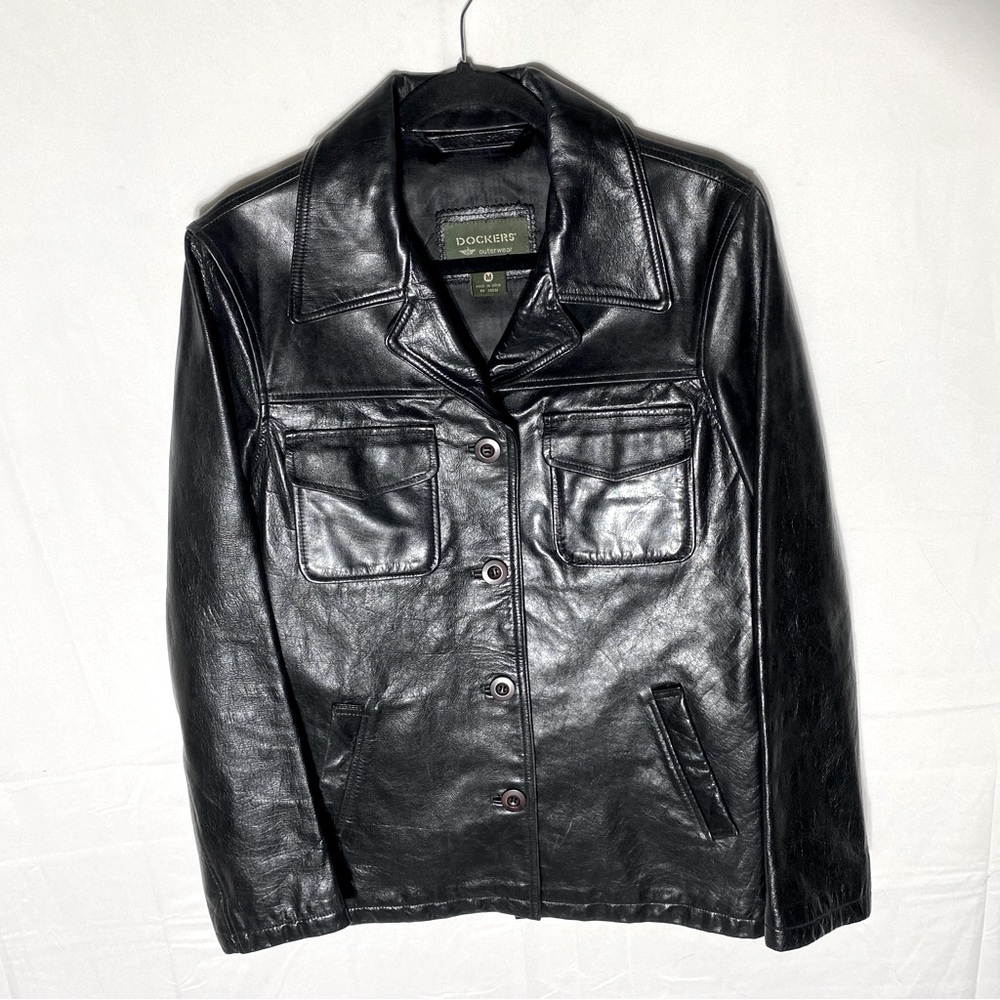 Vintage 90s Dockers Outerwear Black Genuine Leather Jacket M Streetwear Indie